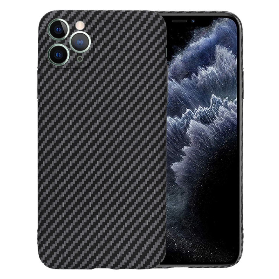 Husa pentru iPhone 11 Pro Max, Finisaj Premium cu Textura de Carbon, Design Elegant, SKDR CarbonFlex - Negru
