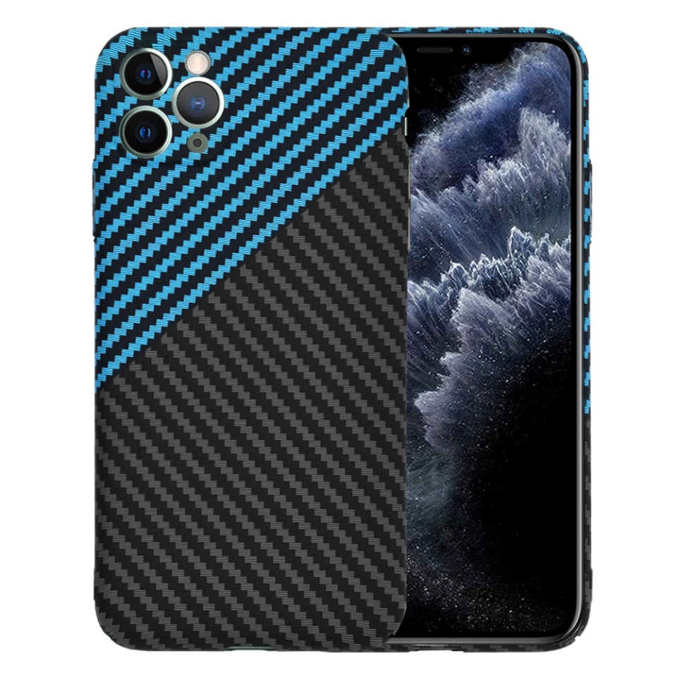 Husa pentru iPhone 11 Pro Max, Finisaj Premium cu Textura de Carbon, Design Elegant, SKDR CarbonFlex - Bleu