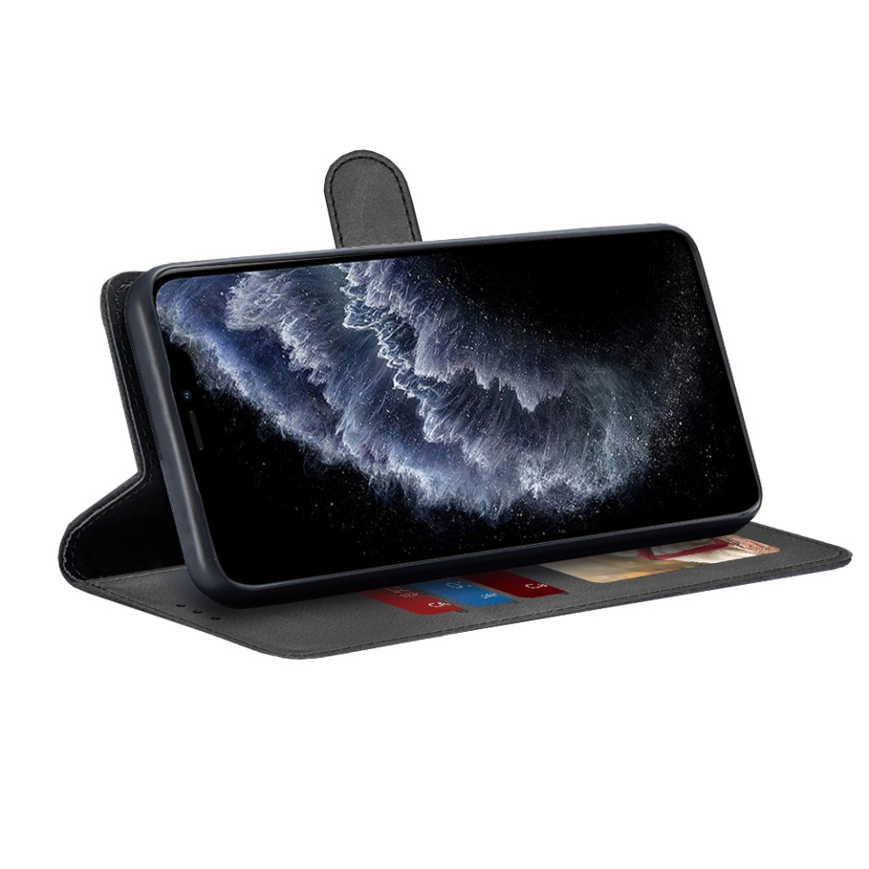 Husa pentru iPhone 11 Pro Max, SKYDDAR INNOVATION, Diary Book, tip carte, cu Portofel Interior, Antisoc, Negru, set cu sticker - 1 | YEO