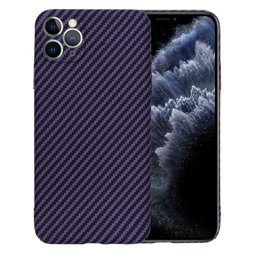 Husa pentru iPhone 11 Pro Max, SKYDDAR INNOVATION, textura carbon, Carbonite FiberShell, Mov, set cu sticker