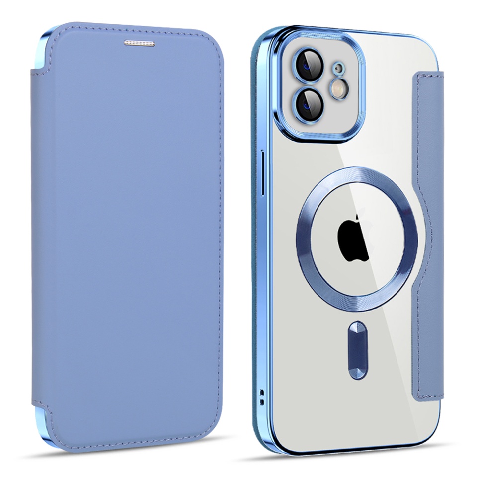 Husa pentru iPhone 11 tip carte, SKYDDAR INOVATION, SmartMag Book, Magsafe, RFiD, Suport Carduri, set cu sticker, Bleu - 1 | YEO