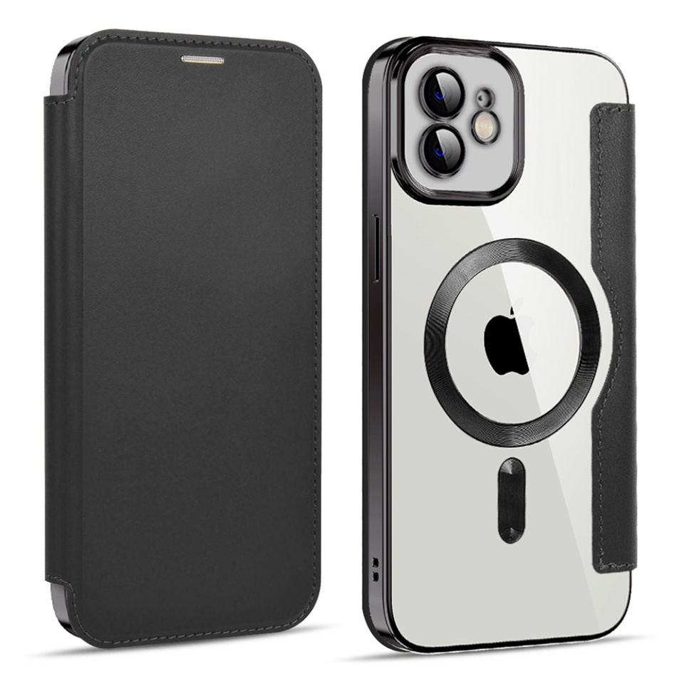 Husa pentru iPhone 11 tip carte, SKYDDAR INOVATION, SmartMag Book, Magsafe, RFiD, Suport Carduri, set cu sticker, Negru - 1 | YEO