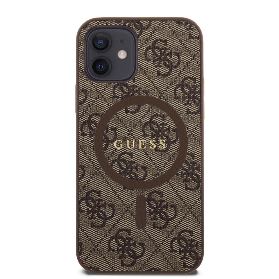 Husa pentru iPhone 12 / 12 Pro, 4G Ring Classic Logo MagSafe, Guess, Maro - 2 | YEO