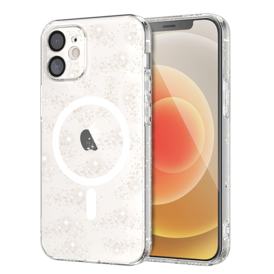Husa pentru iPhone 12 , Magsafe, din Silicon TPU cu Sclipici, Design Elegant si Ultra Subtire, SKDR Shine - Transparenta