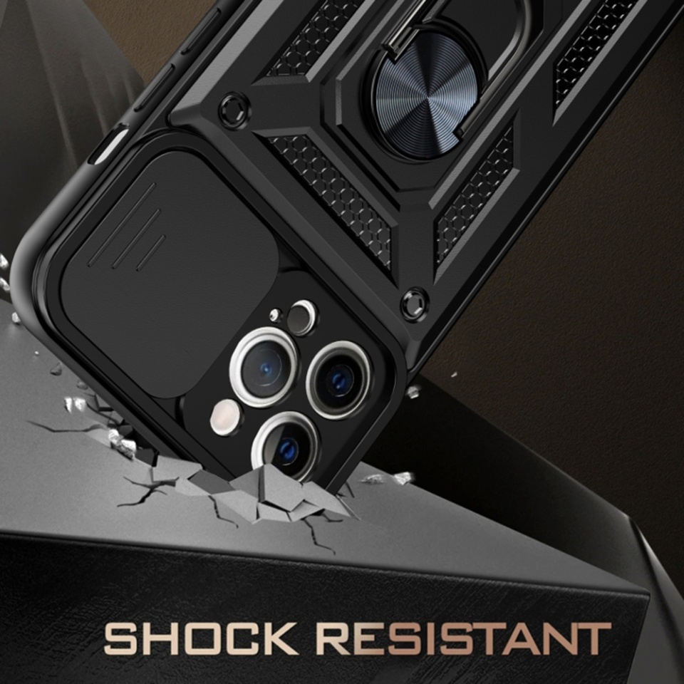 Husa pentru iPhone 12 Pro cu inel magnetic si protectie camera Skyddar CamShield - Albastru - 2 | YEO