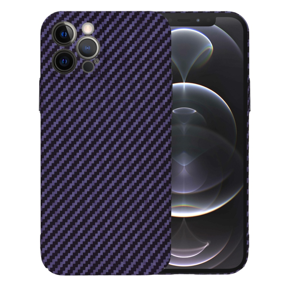 Husa pentru iPhone 12 Pro, Finisaj Premium cu Textura de Carbon, Design Elegant, SKDR CarbonFlex - Mov