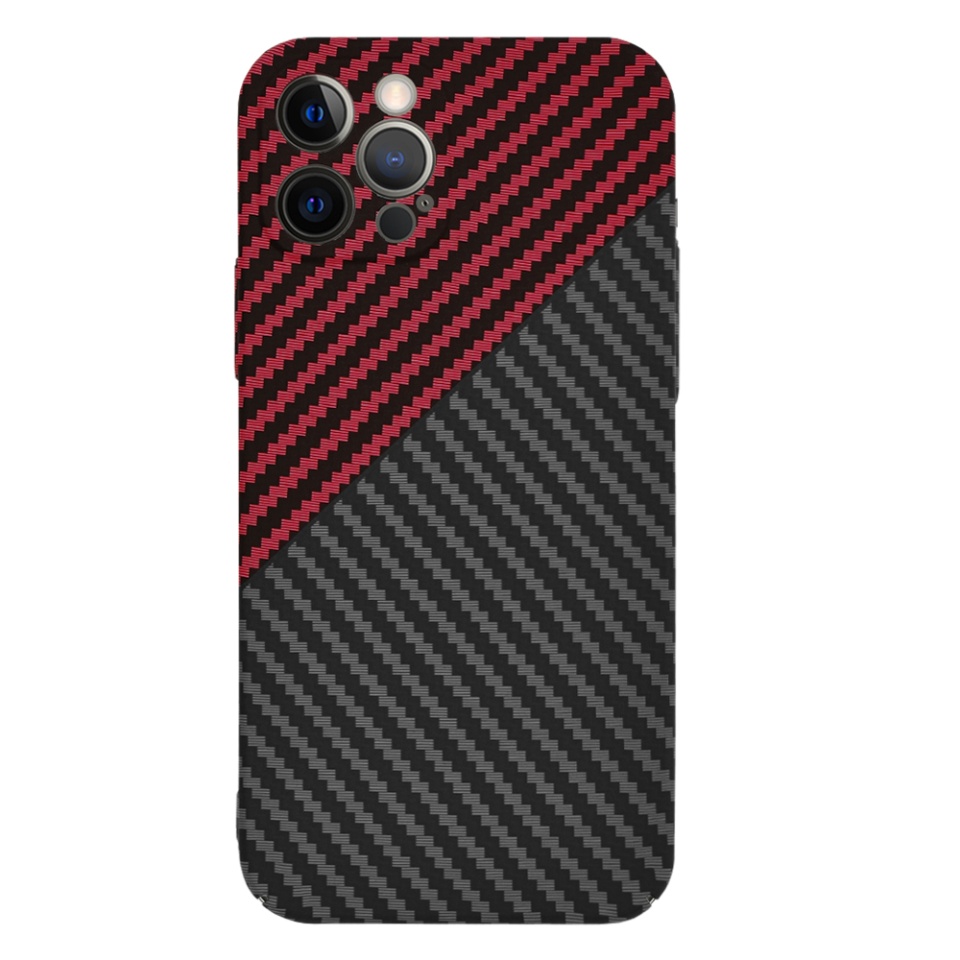 Husa pentru iPhone 12 Pro, Finisaj Premium cu Textura de Carbon, Design Elegant, SKDR CarbonFlex - Rosu inchis - 1 | YEO