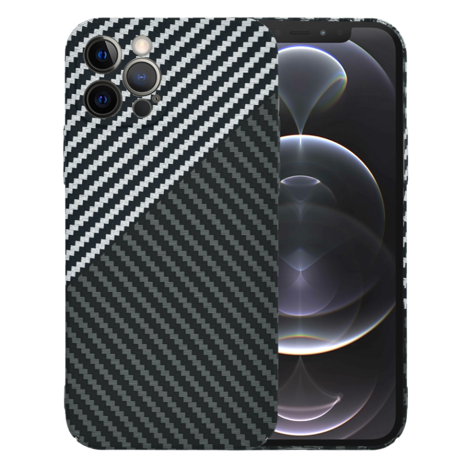Husa pentru iPhone 12 Pro, Finisaj Premium cu Textura de Carbon, Design Elegant, SKDR CarbonFlex - Gri