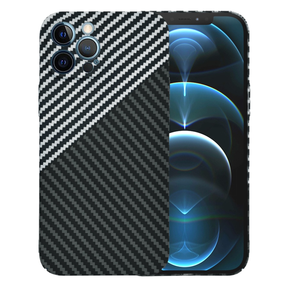 Husa pentru iPhone 12 Pro Max, Finisaj Premium cu Textura de Carbon, Design Elegant, SKDR CarbonFlex - Gri