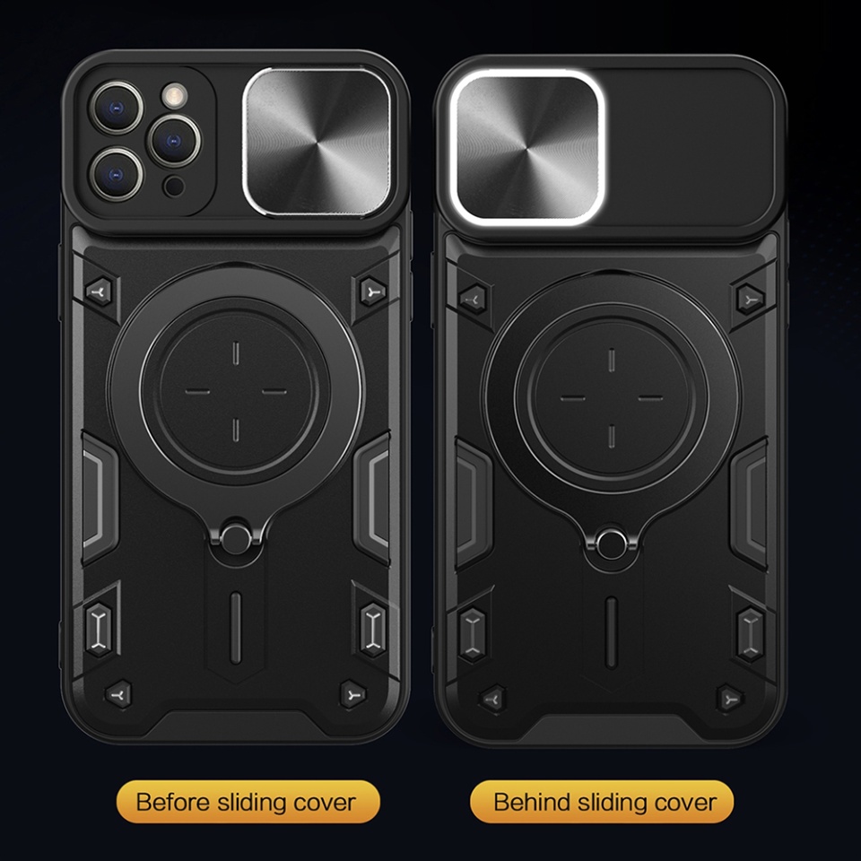 Husa pentru iPhone 12 Pro Max, SKYDDAR INNOVATION, CamGuard Pro, Inel Magnetic, Protectie Camera, Negru, set cu sticker - 2 | YEO