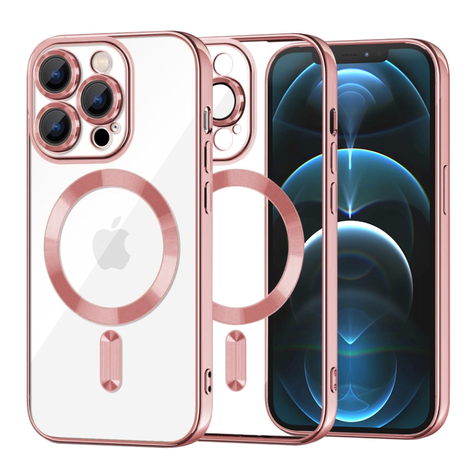 Husa pentru iPhone 12 Pro Max, SKYDDAR INNOVATION, Luxury Shield Magsafe, Protectie Antisoc, Roz, set cu sticker