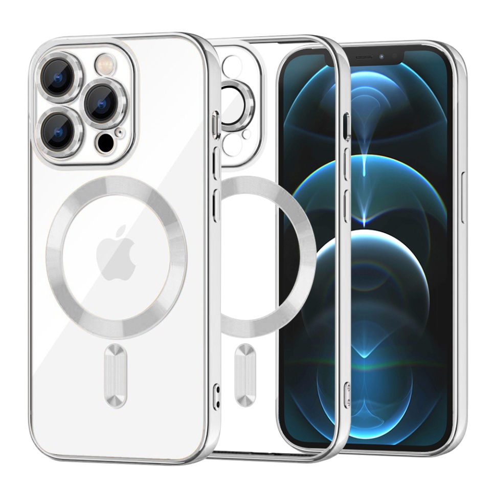 Husa pentru iPhone 12 Pro Max, SKYDDAR INNOVATION, Luxury Shield Magsafe, Protectie Antisoc, Argintiu, set cu sticker