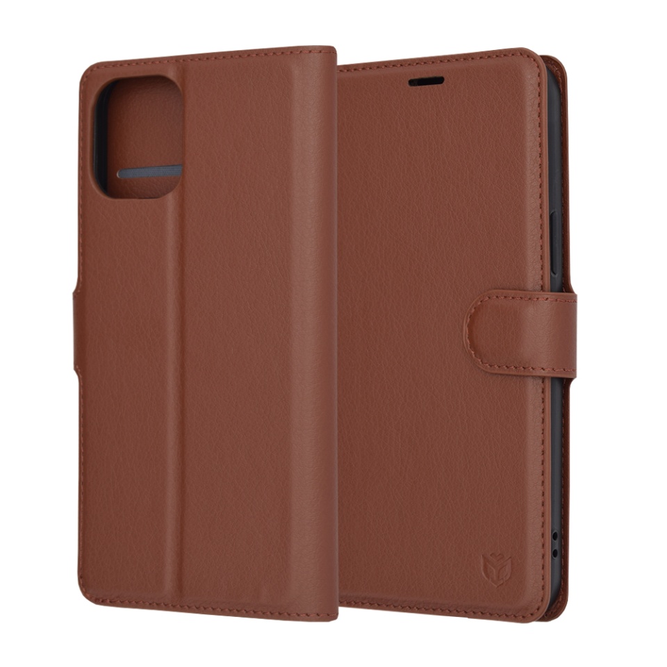 Husa pentru iPhone 12 Pro Max tip Carte, cu Portofel Interior, Finisaje Premium, SKYDDAR Leather Wallet - Maro