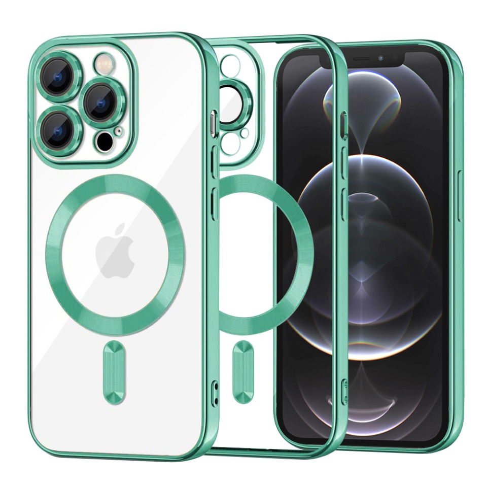 Husa pentru iPhone 12 Pro, SKYDDAR INNOVATION, Luxury Shield Magsafe, Protectie Antisoc, Verde deschis, set cu sticker