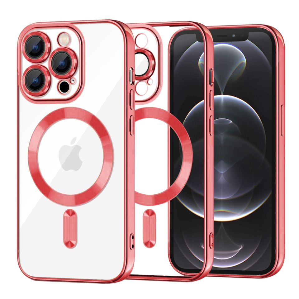 Husa pentru iPhone 12 Pro, SKYDDAR INNOVATION, Luxury Shield Magsafe, Protectie Antisoc, Rosu, set cu sticker