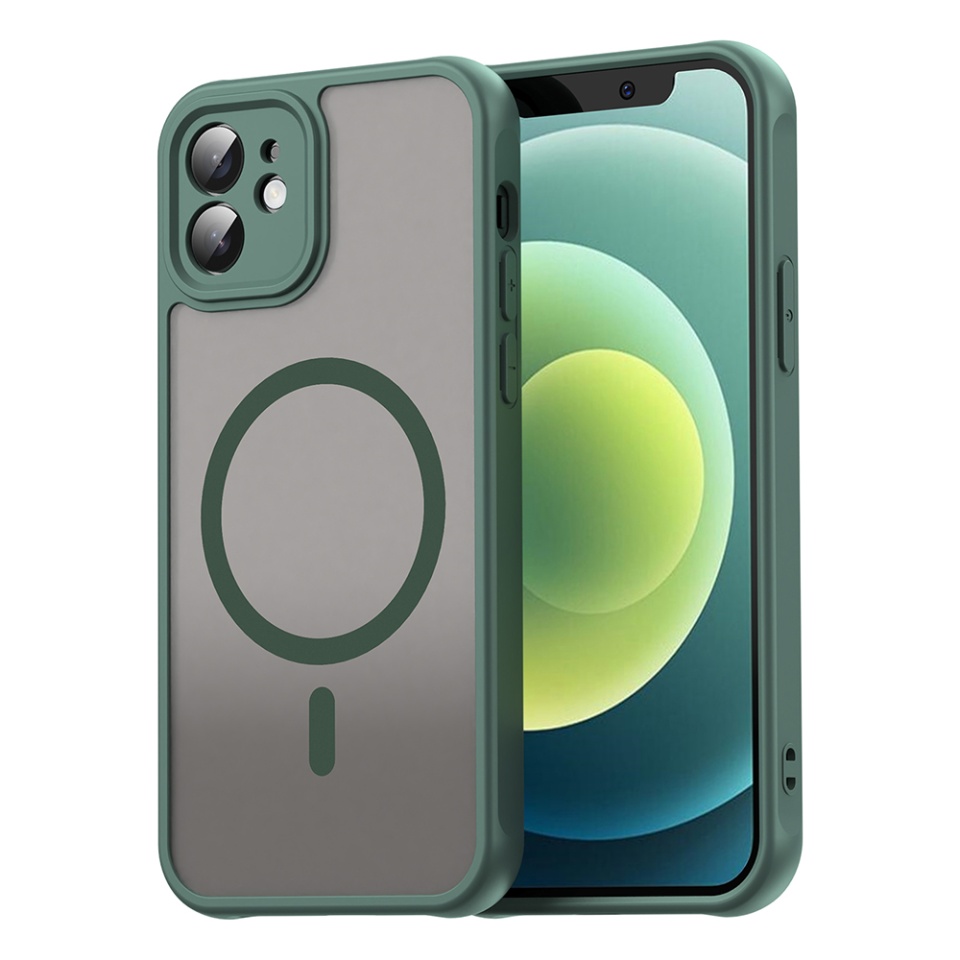 Husa pentru iPhone 12, SKYDDAR INNOVATION, HaloFrost MagSafe II, Antisoc, set cu sticker, Verde