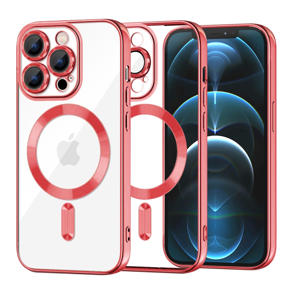 Husa pentru iPhone 12, SKYDDAR INNOVATION, Luxury Shield Magsafe, Protectie Antisoc, Rosu, set cu sticker