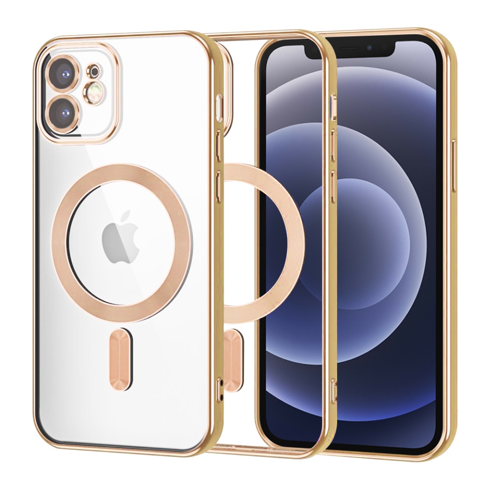 Husa pentru iPhone 12, SKYDDAR INNOVATION, Luxury Shield Magsafe, Protectie Antisoc, Auriu, set cu sticker