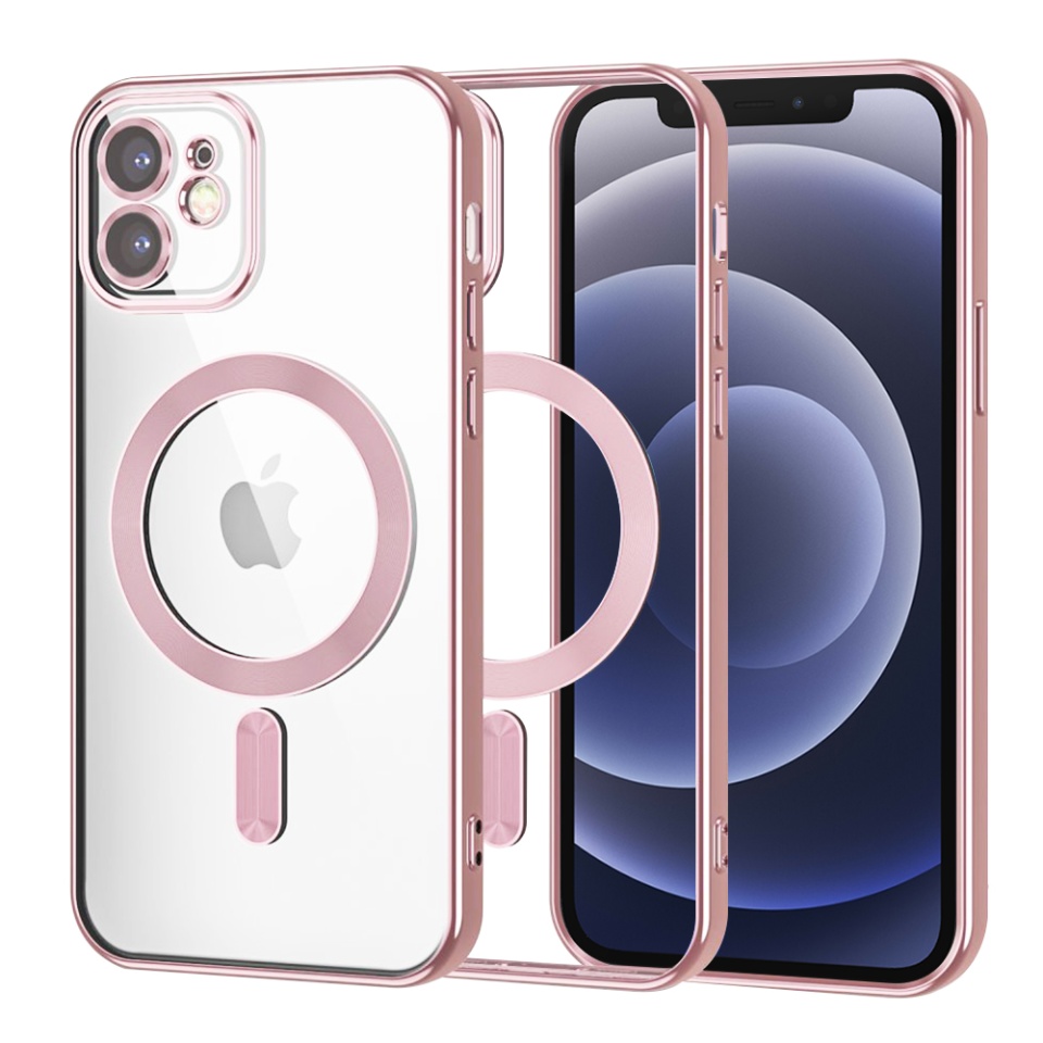 Husa pentru iPhone 12, SKYDDAR INNOVATION, Luxury Shield Magsafe, Protectie Antisoc, Roz, set cu sticker