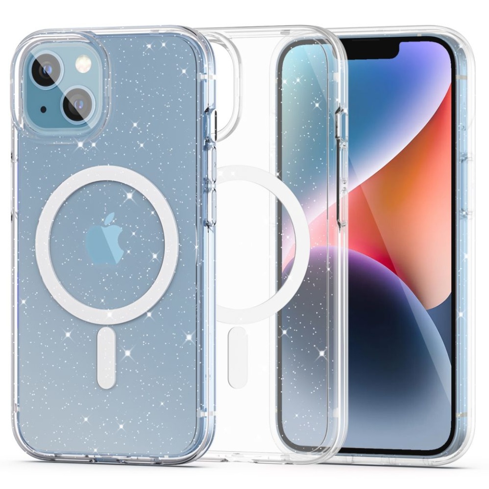 Husa pentru iPhone 13, Magsafe, din Silicon TPU cu Sclipici, Design Elegant si Ultra Subtire, SKDR Shine - Transparenta