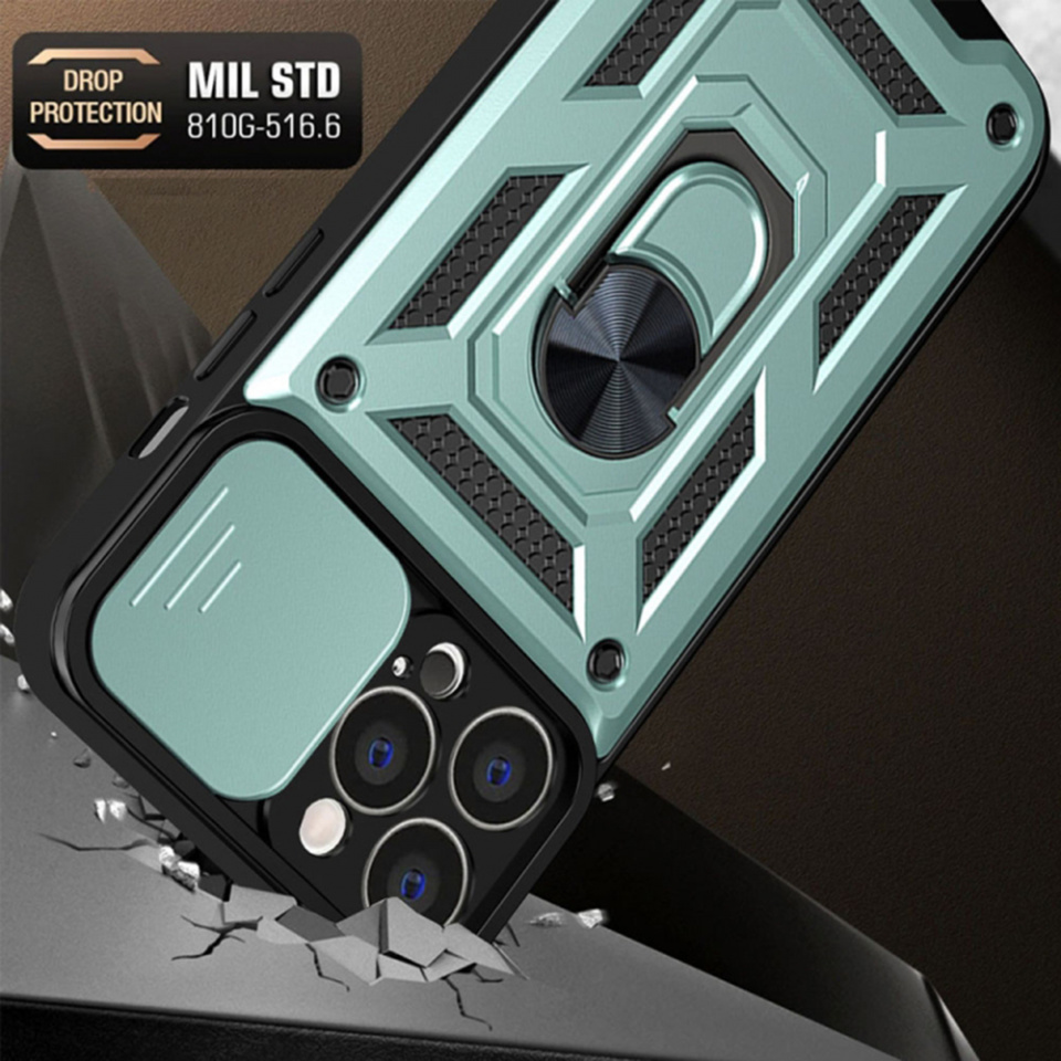 Husa pentru iPhone 13 Pro cu inel magnetic si protectie camera Skyddar CamShield - Mint - 3 | YEO