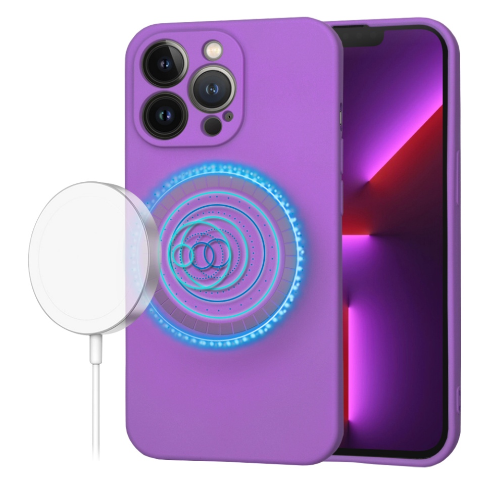 Husa pentru iPhone 13 Pro din Silicon Catifelat, Protectie Premium, Skyddar SoftElegance MagSafe - Mov
