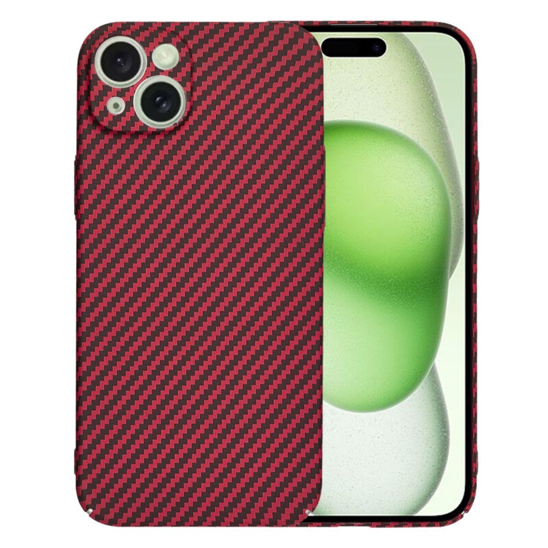 Husa pentru iPhone 13 Pro Max, Finisaj Premium cu Textura de Carbon, Design Elegant, SKDR CarbonFlex - Rosu