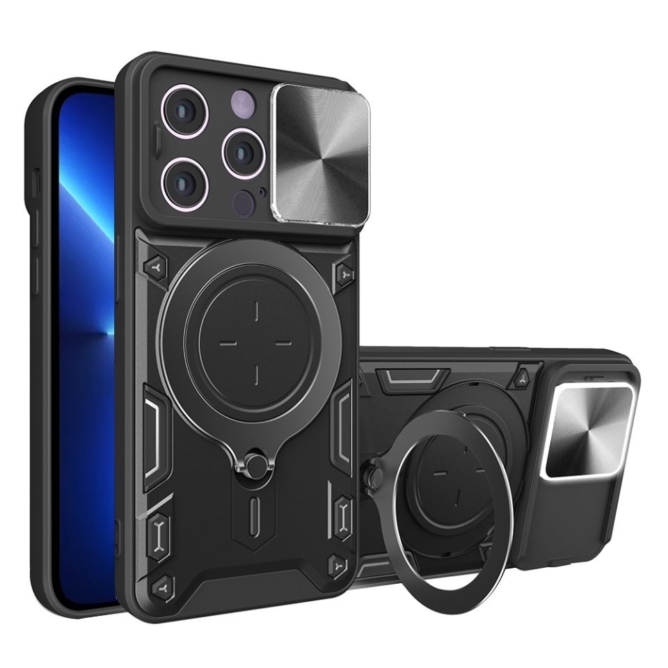 Husa pentru iPhone 13 Pro Max, SKYDDAR INNOVATION, CamGuard Pro, Inel Magnetic, Protectie Camera, Negru, set cu sticker