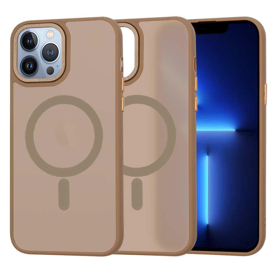 Husa pentru iPhone 13 Pro Max, SKYDDAR INNOVATION, HaloFrost MagSafe, Antisoc, set cu sticker, Maro