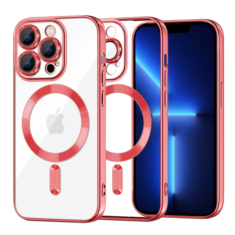 Husa pentru iPhone 13 Pro Max, SKYDDAR INNOVATION, Luxury Shield Magsafe, Protectie Antisoc, Rosu, set cu sticker