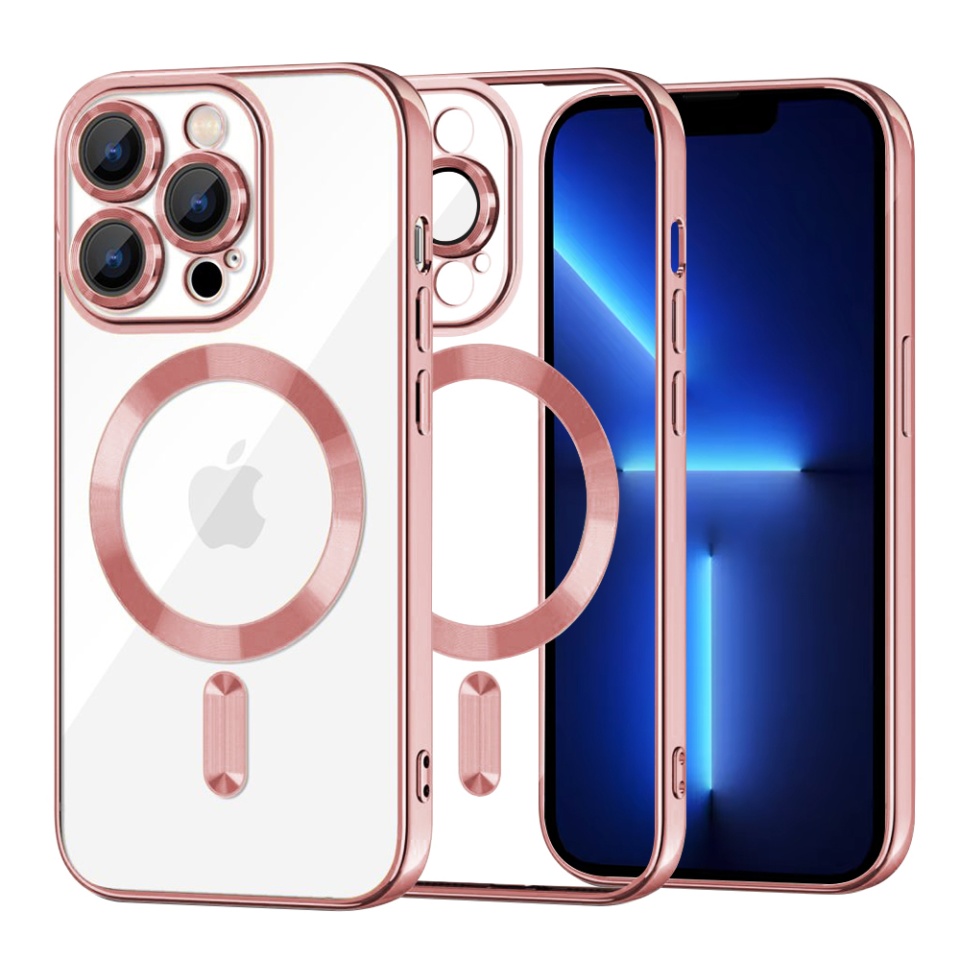 Husa pentru iPhone 13 Pro Max, SKYDDAR INNOVATION, Luxury Shield Magsafe, Protectie Antisoc, Roz, set cu sticker