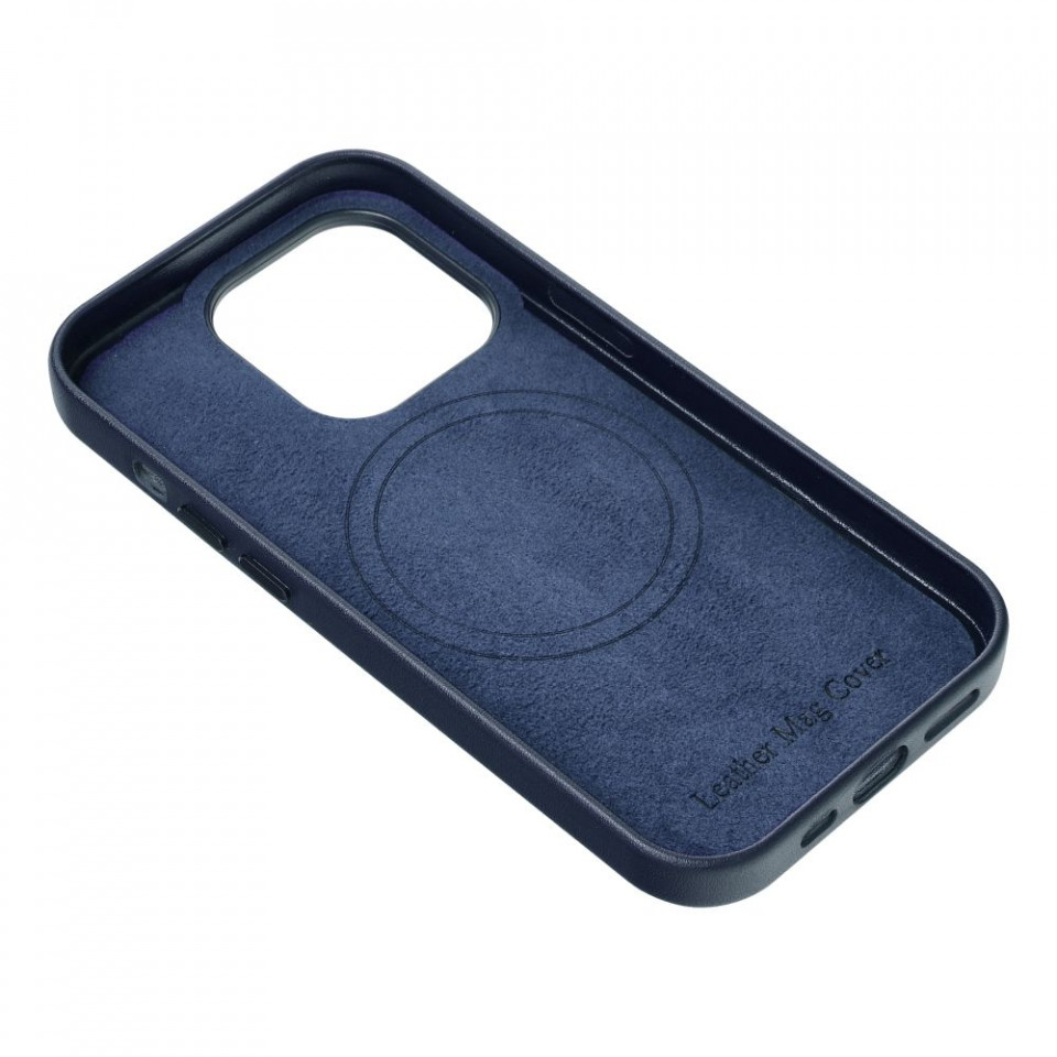 Husa pentru iPhone 13 Pro piele ecologica Mag Safe, Skyddar Leather - Indigo Albastru - 3 | YEO