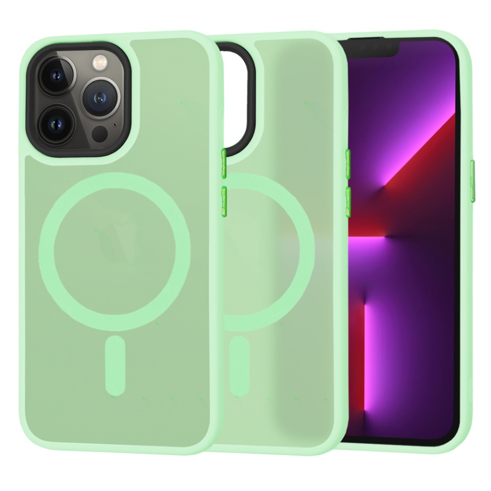 Husa pentru iPhone 13 Pro, SKYDDAR INNOVATION, HaloFrost MagSafe, Antisoc, set cu sticker, Verde deschis