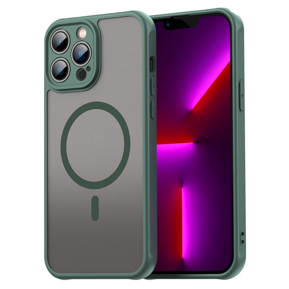 Husa pentru iPhone 13 Pro, SKYDDAR INNOVATION, HaloFrost MagSafe II, Antisoc, set cu sticker, Verde