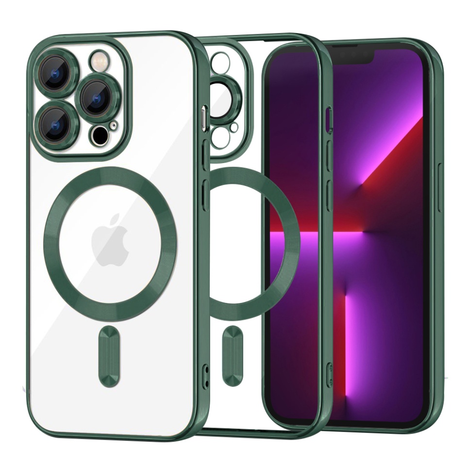 Husa pentru iPhone 13 Pro, SKYDDAR INNOVATION, Luxury Shield Magsafe, Protectie Antisoc, Verde inchis, set cu sticker
