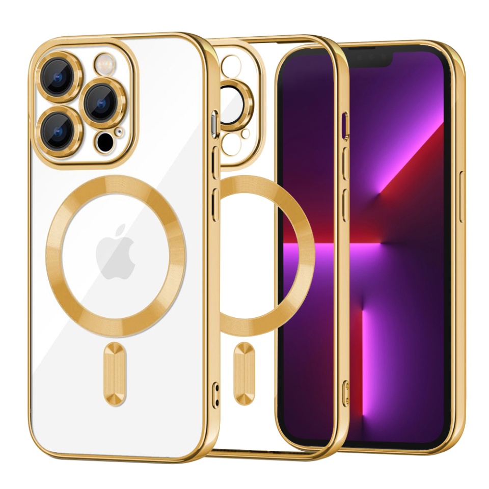 Husa pentru iPhone 13 Pro, SKYDDAR INNOVATION, Luxury Shield Magsafe, Protectie Antisoc, Auriu, set cu sticker