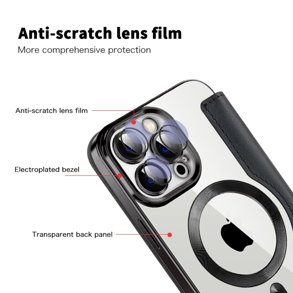 Husa pentru iPhone 13 Pro tip carte, SKYDDAR INOVATION, SmartMag Book, Magsafe, RFiD, Suport Carduri, set cu sticker, Negru - 2 | YEO