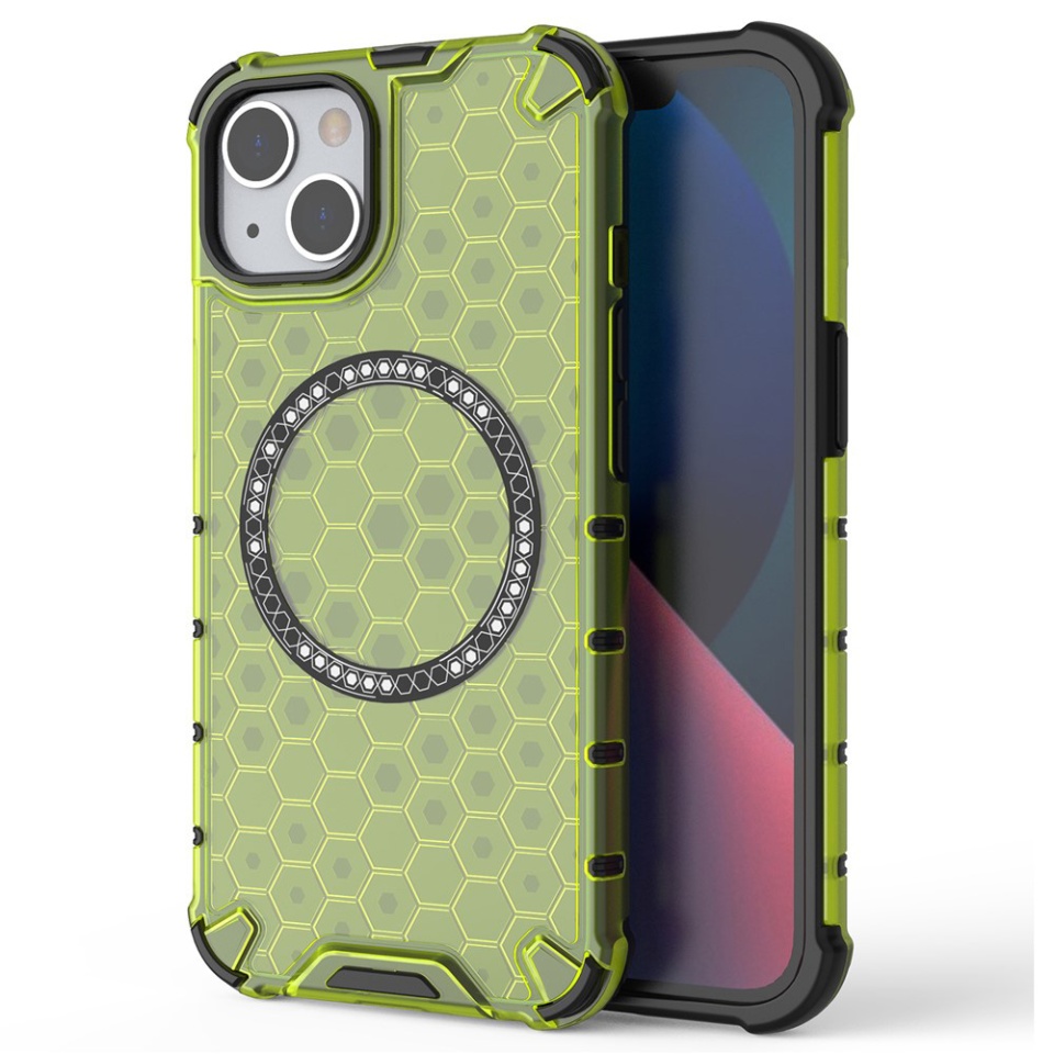 Husa pentru iPhone 13, SKYDDAR INNOVATION, HoneyComb Shield MagSafe, Antisoc, set cu sticker, Verde