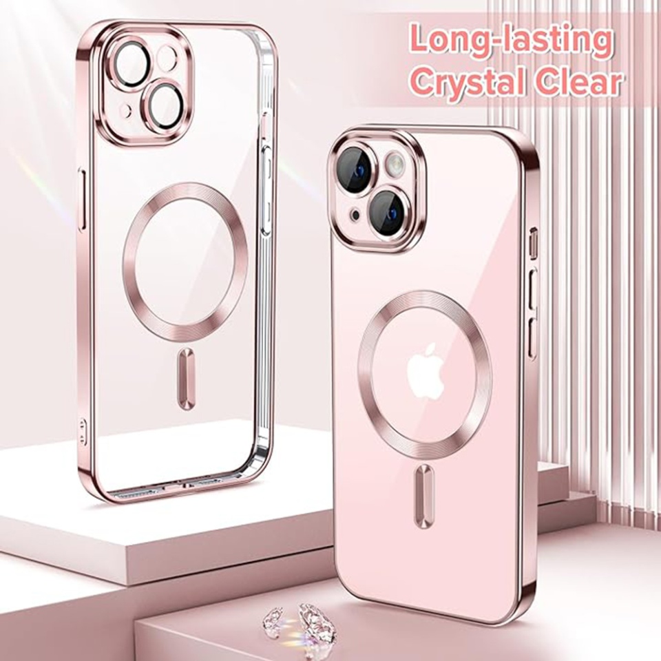 Husa pentru iPhone 13, SKYDDAR INNOVATION, Luxury Glitter Magsafe, Antisoc, Fundal Detasabil 2-in-1, Protectie Superioara, Margini Ridicate, Roz, set cu sticker - 1 | YEO