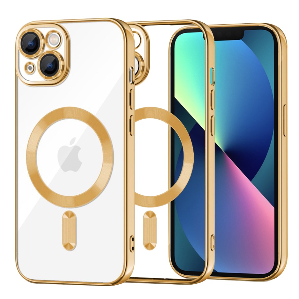 Husa pentru iPhone 13, SKYDDAR INNOVATION, Luxury Shield Magsafe, Protectie Antisoc, Auriu, set cu sticker