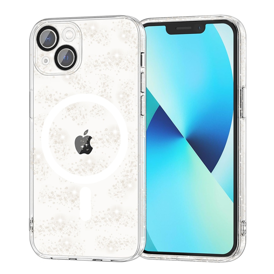Husa pentru iPhone 13, SKYDDAR INNOVATION, SparkleSkin Magsafe, din Silicon TPU cu Sclipici, Design Elegant si Subtire, set cu sticker, Transparenta