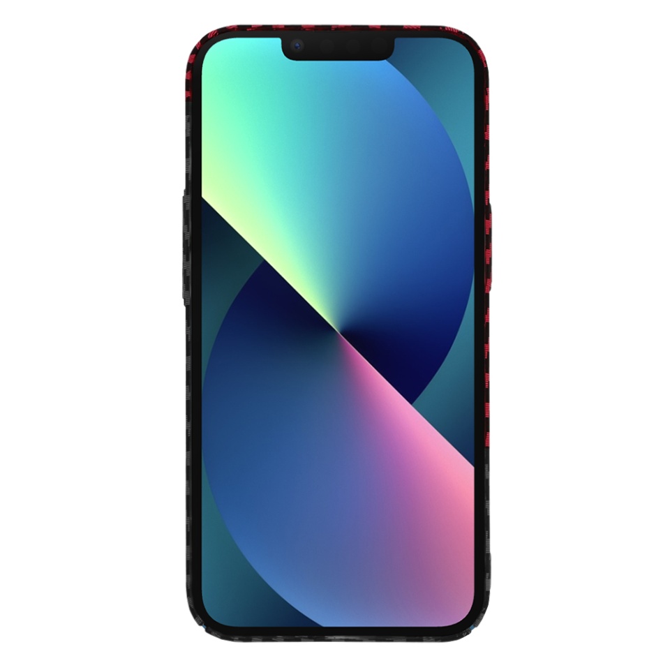 Husa pentru iPhone 13, SKYDDAR INNOVATION, textura carbon, Carbonite FiberShell, Rosu inchis, set cu sticker - 2 | YEO
