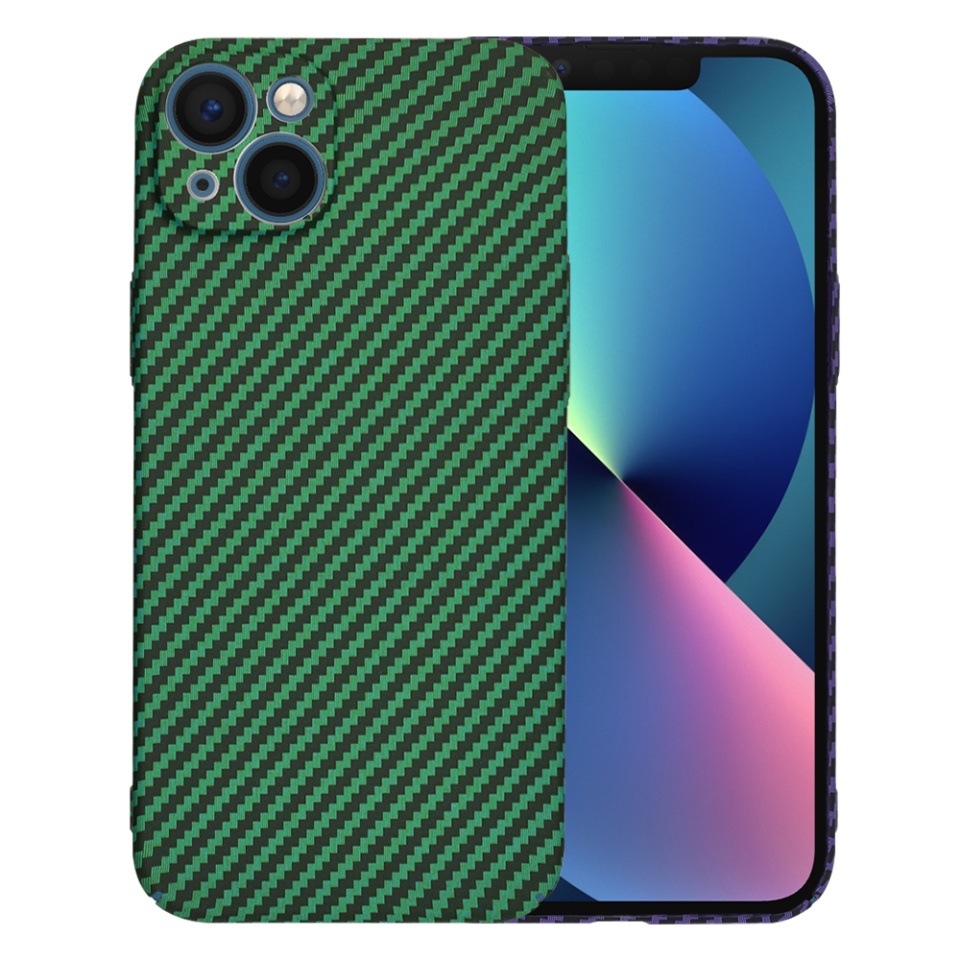 Husa pentru iPhone 13, SKYDDAR INNOVATION, textura carbon, Carbonite FiberShell, Verde, set cu sticker