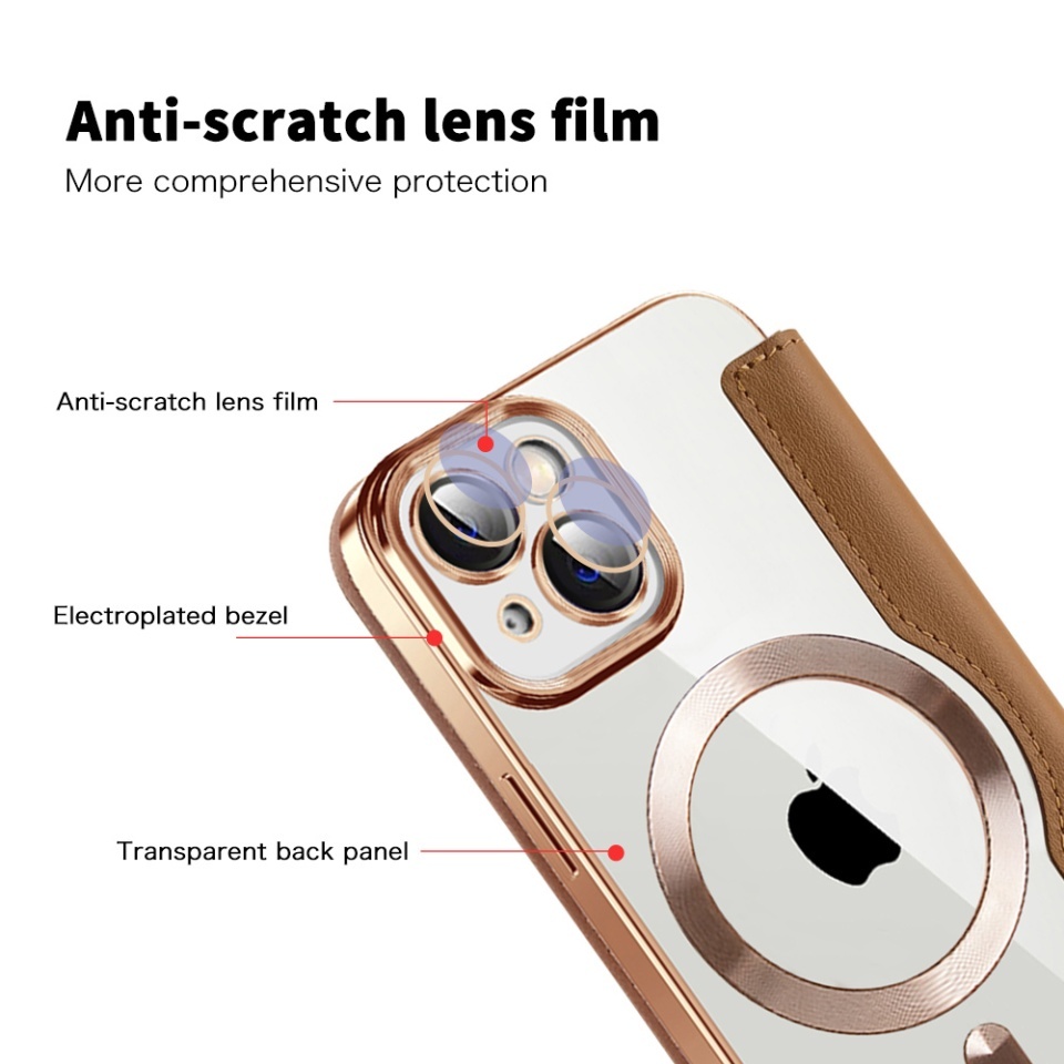 Husa pentru iPhone 13 tip carte, SKYDDAR INOVATION, SmartMag Book, Magsafe, RFiD, Suport Carduri, set cu sticker, Maro - 2 | YEO