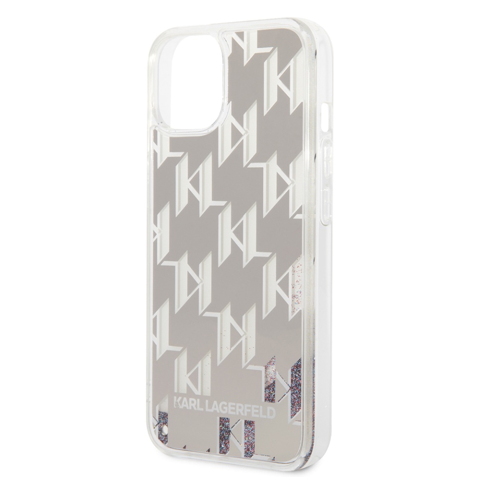 Husa pentru iPhone 14 Plus, Hardcase Liquid Glitter, Karl Lagerfeld - Monogram Argintiu - 1 | YEO