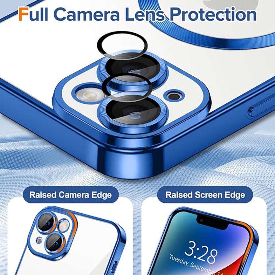 Husa pentru iPhone 14 Plus, SKYDDAR INNOVATION, Luxury Shield Magsafe, Protectie Antisoc, Albastru, set cu sticker - 3 | YEO