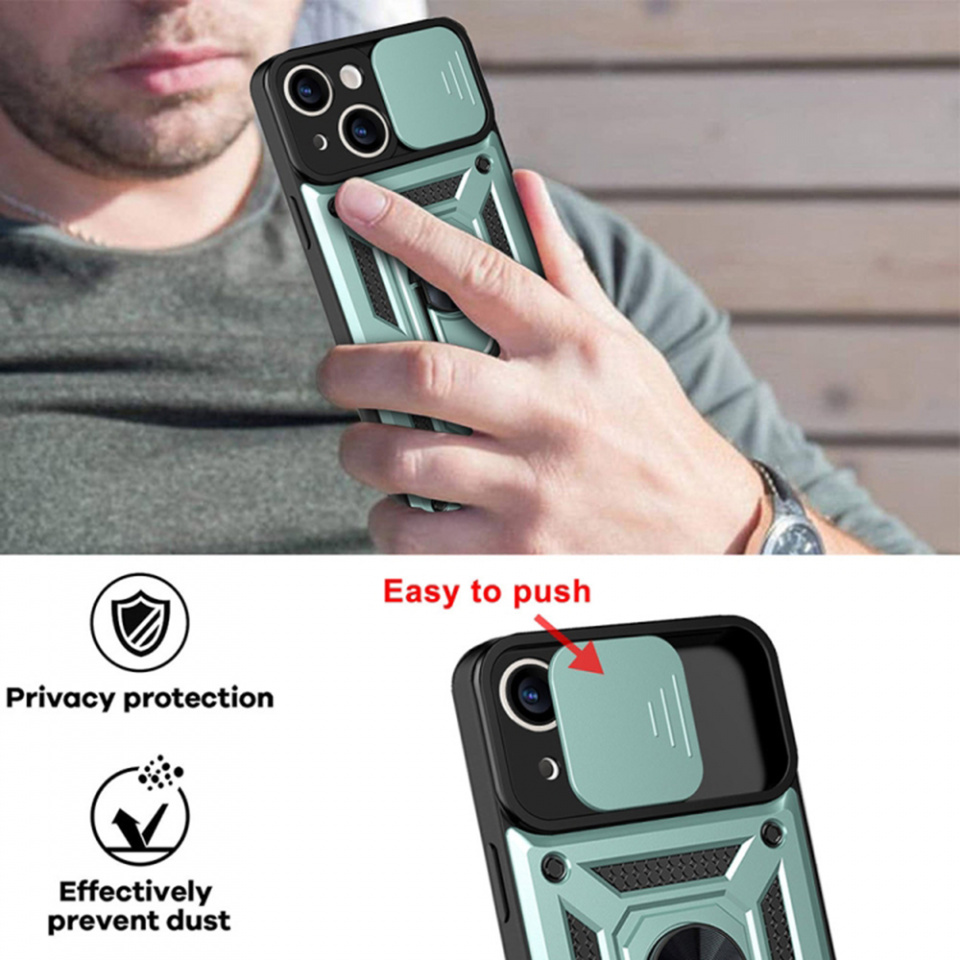 Husa pentru iPhone 14 Pro cu inel magnetic si protectie camera Skyddar CamShield - Mint - 2 | YEO