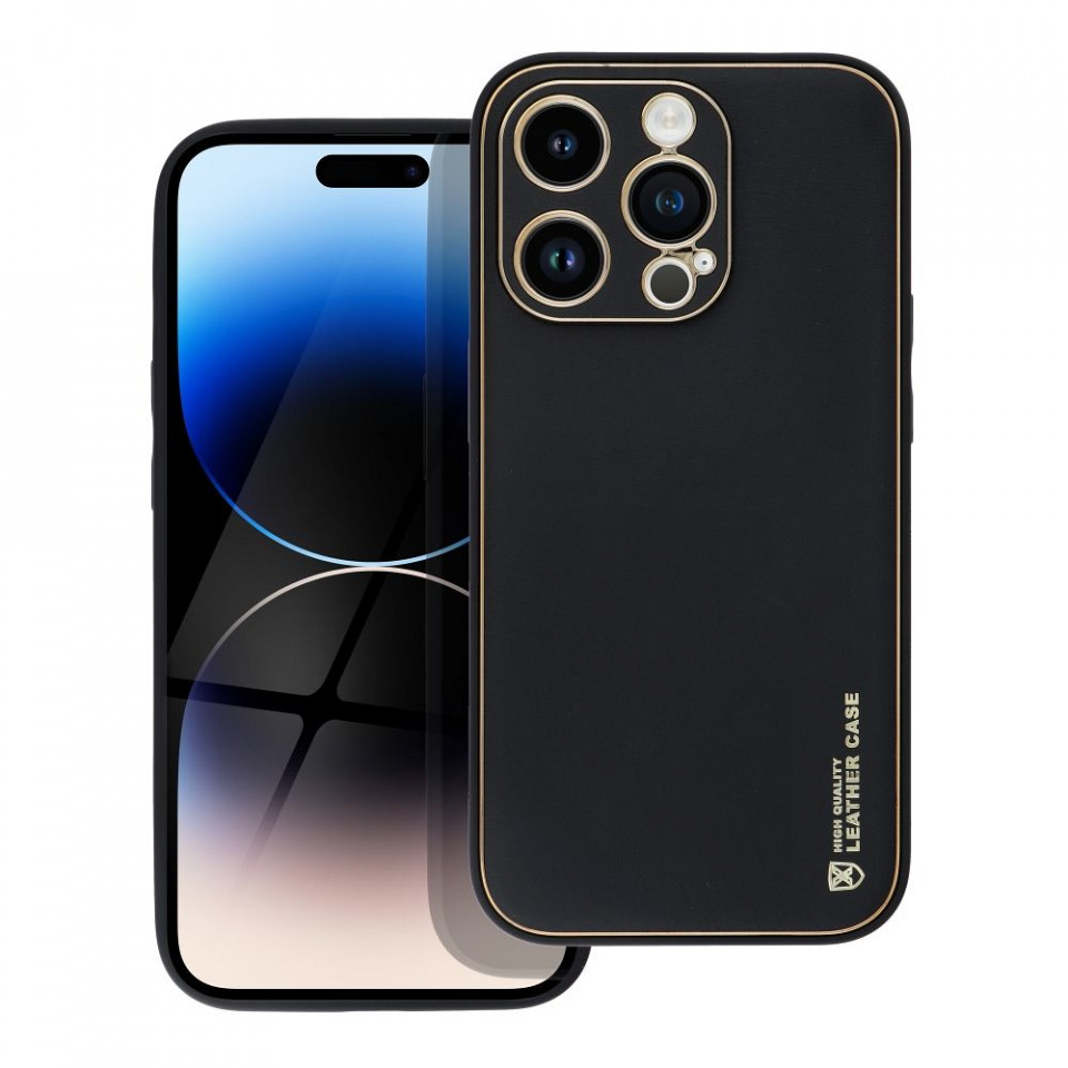 Husa pentru iPhone 14 Pro din piele ecologica, Skyddar Leather - Negru