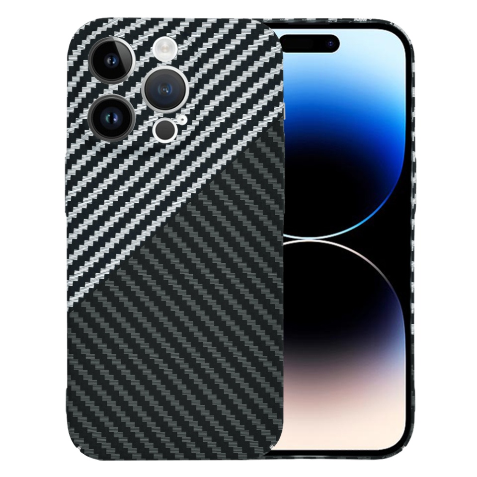 Husa pentru iPhone 14 Pro, Finisaj Premium cu Textura de Carbon, Design Elegant, SKDR CarbonFlex - Gri