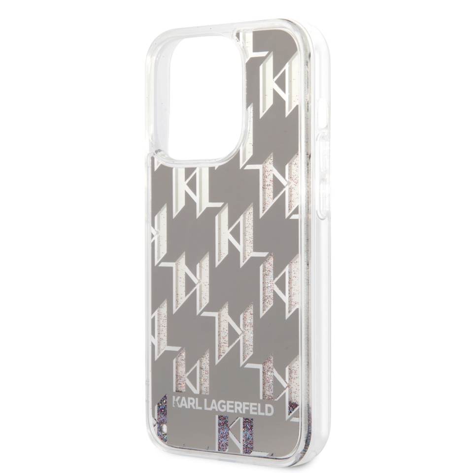 Husa pentru iPhone 14 Pro, Hardcase Liquid Glitter, Karl Lagerfeld - Monogram Argintiu - 1 | YEO